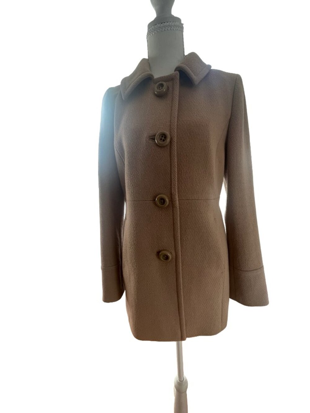 J. Crew Women's Size 6 Camel Wool Blend Pleated Back Princess Seam Coat